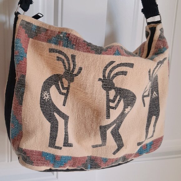 VTG 90's Kokopelli Southwestern Woven Bookbag Tote - Picture 3 of 12